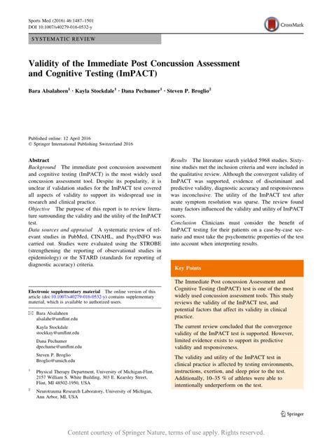 Validity of the Immediate Post Concussion 